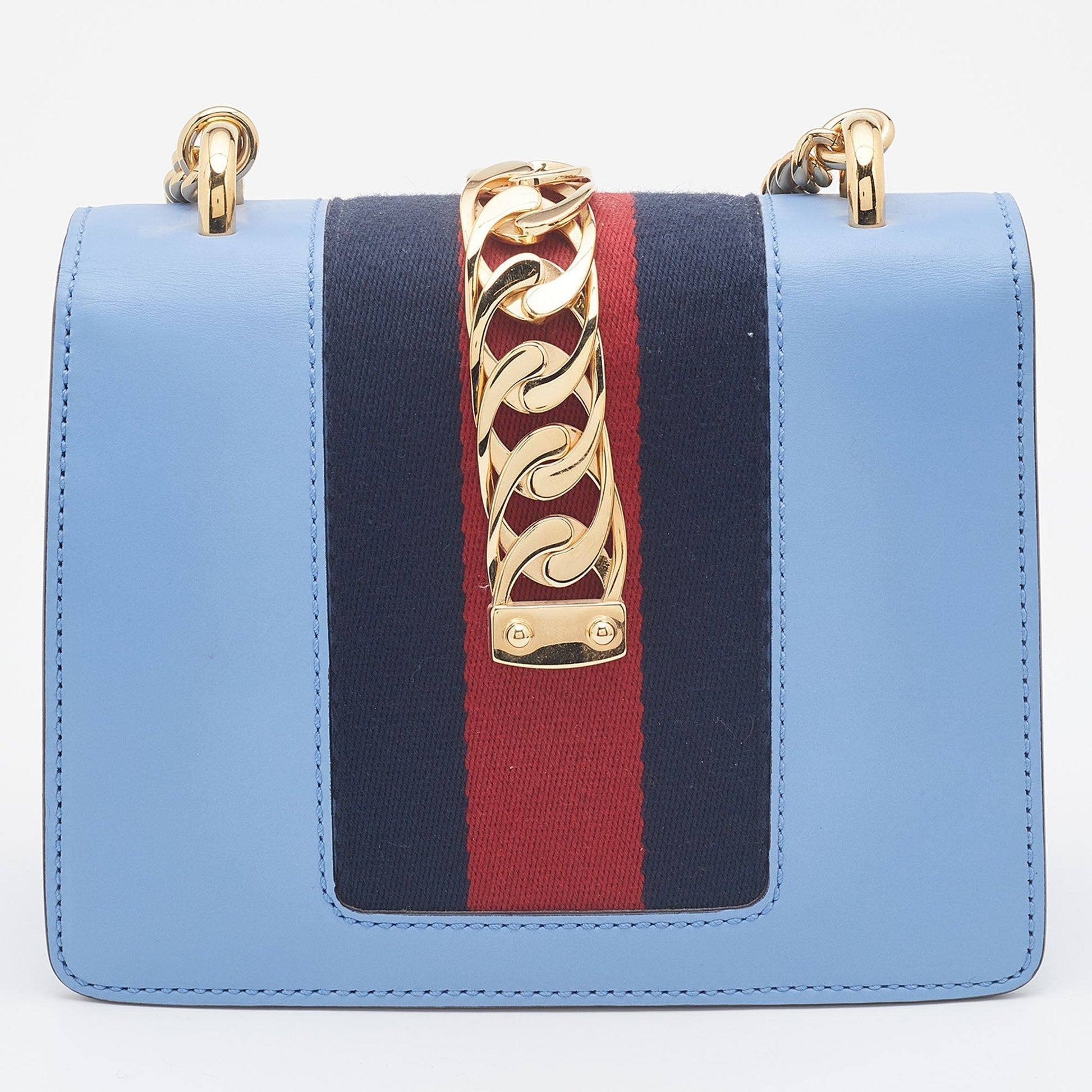 Gucci Sylvie Blue Leather Chain Crossbody