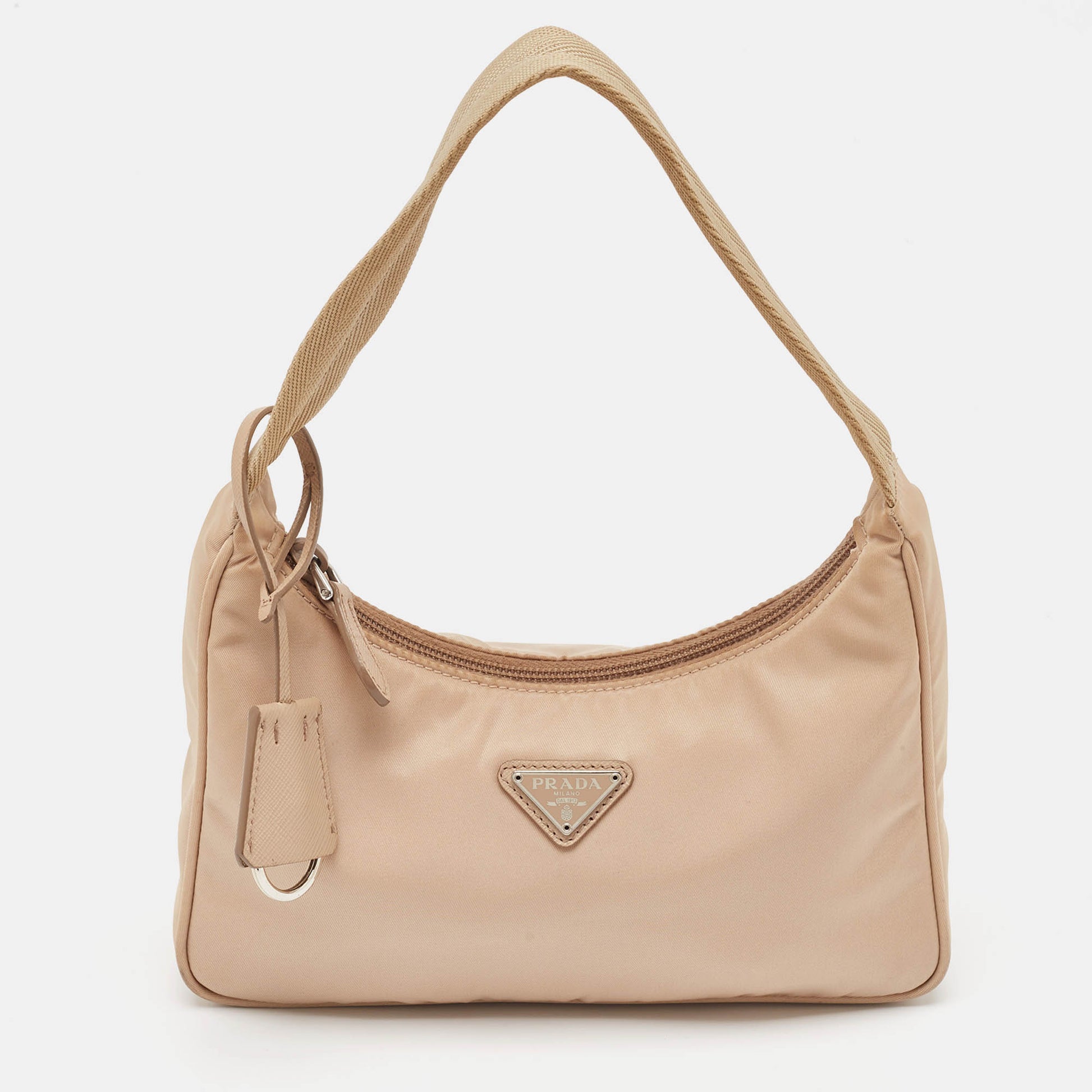 PRADA Beige Tessuto Nylon Re-Edition Baguette Bag