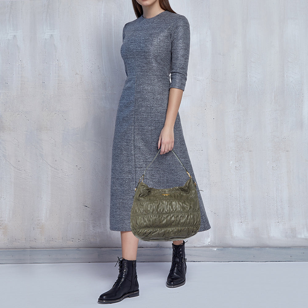 PRADA Grey Gaufre Leather Hobo