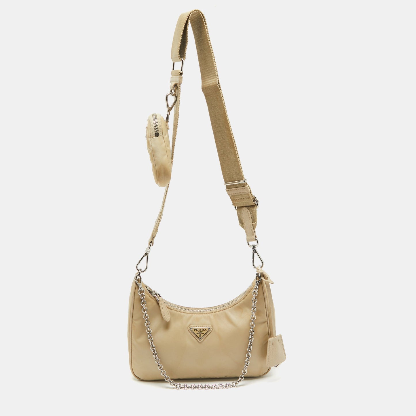 PRADA Cream Nylon and Leather Re-Edition Baguette Bag