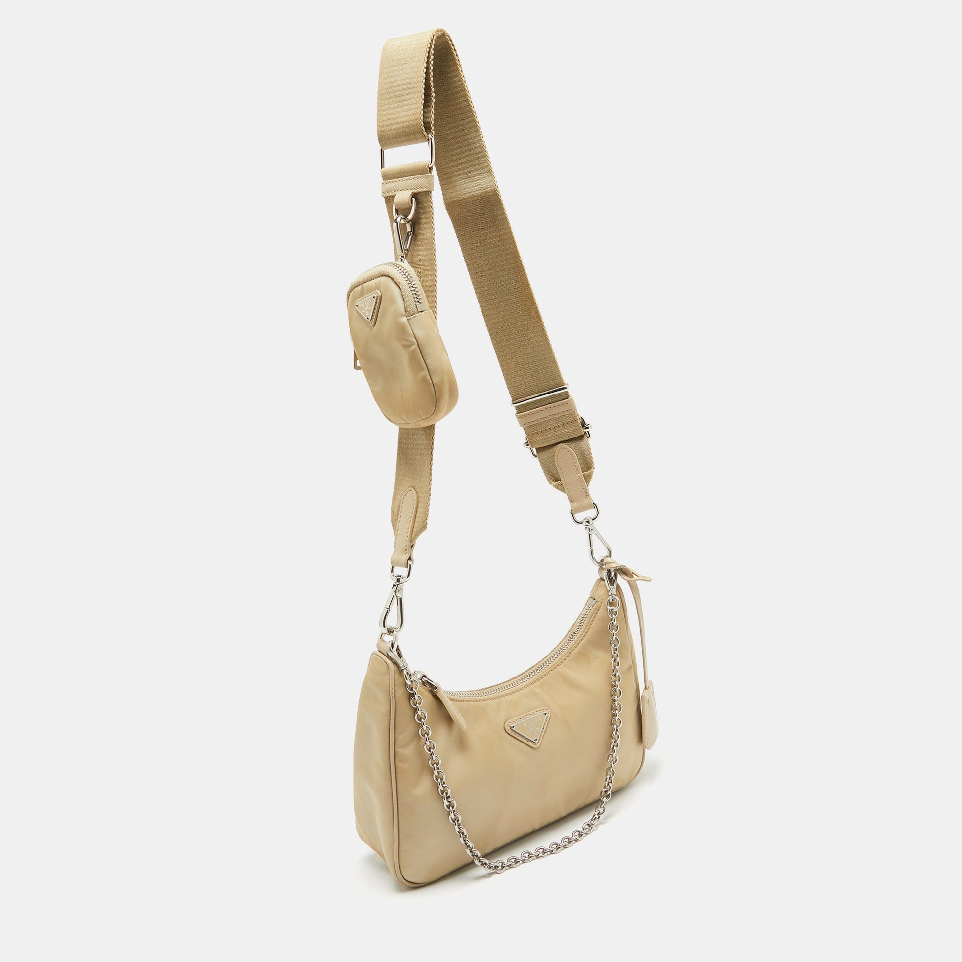PRADA Cream Nylon and Leather Re-Edition Baguette Bag