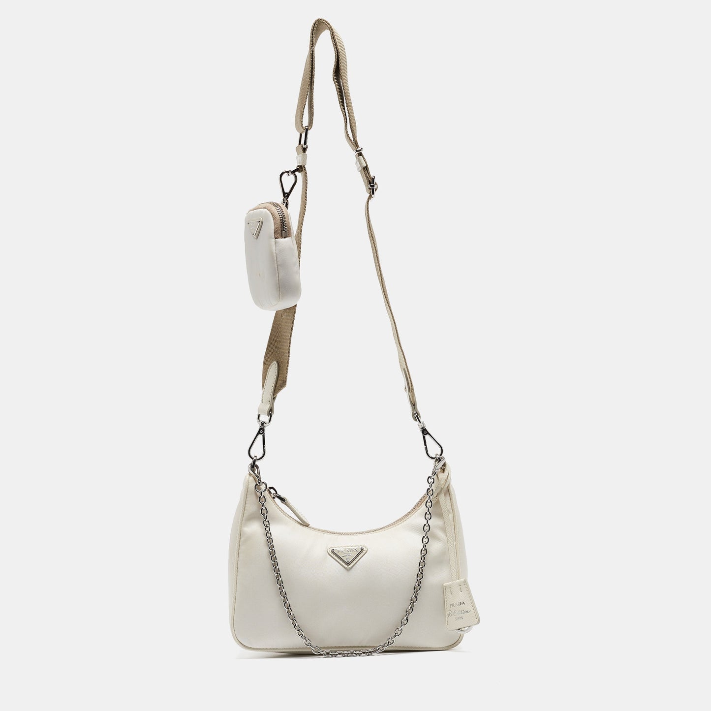PRADA White Nylon and Leather Re-Edition Shoulder Bag