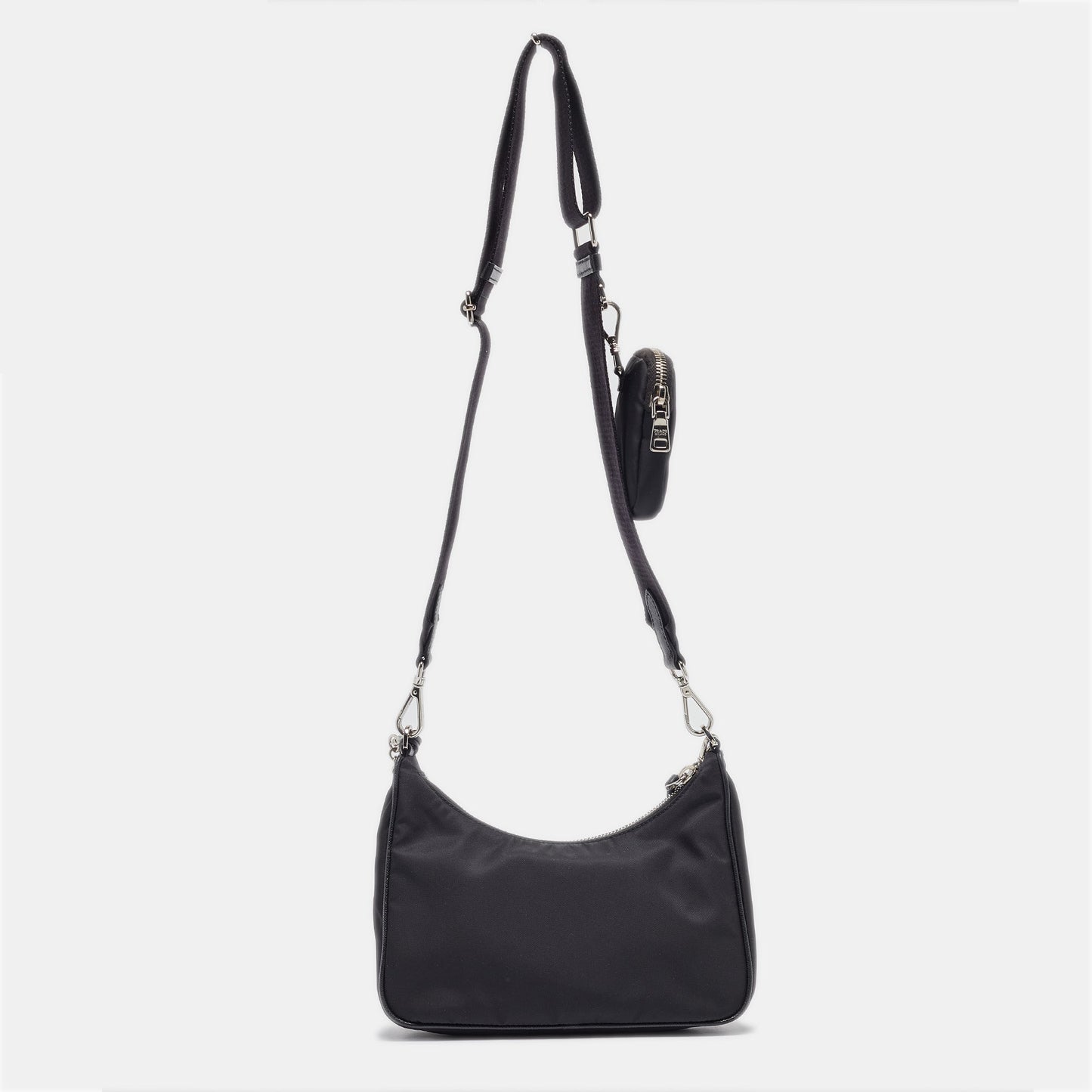 PRADA Black Nylon and Saffiano Leather Re-Edition Baguette Bag