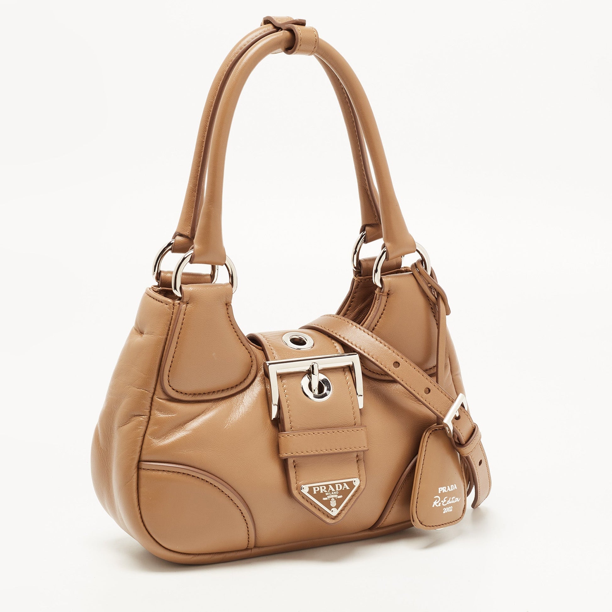 PRADA Brown Moon Padded Leather Re-edition Bag