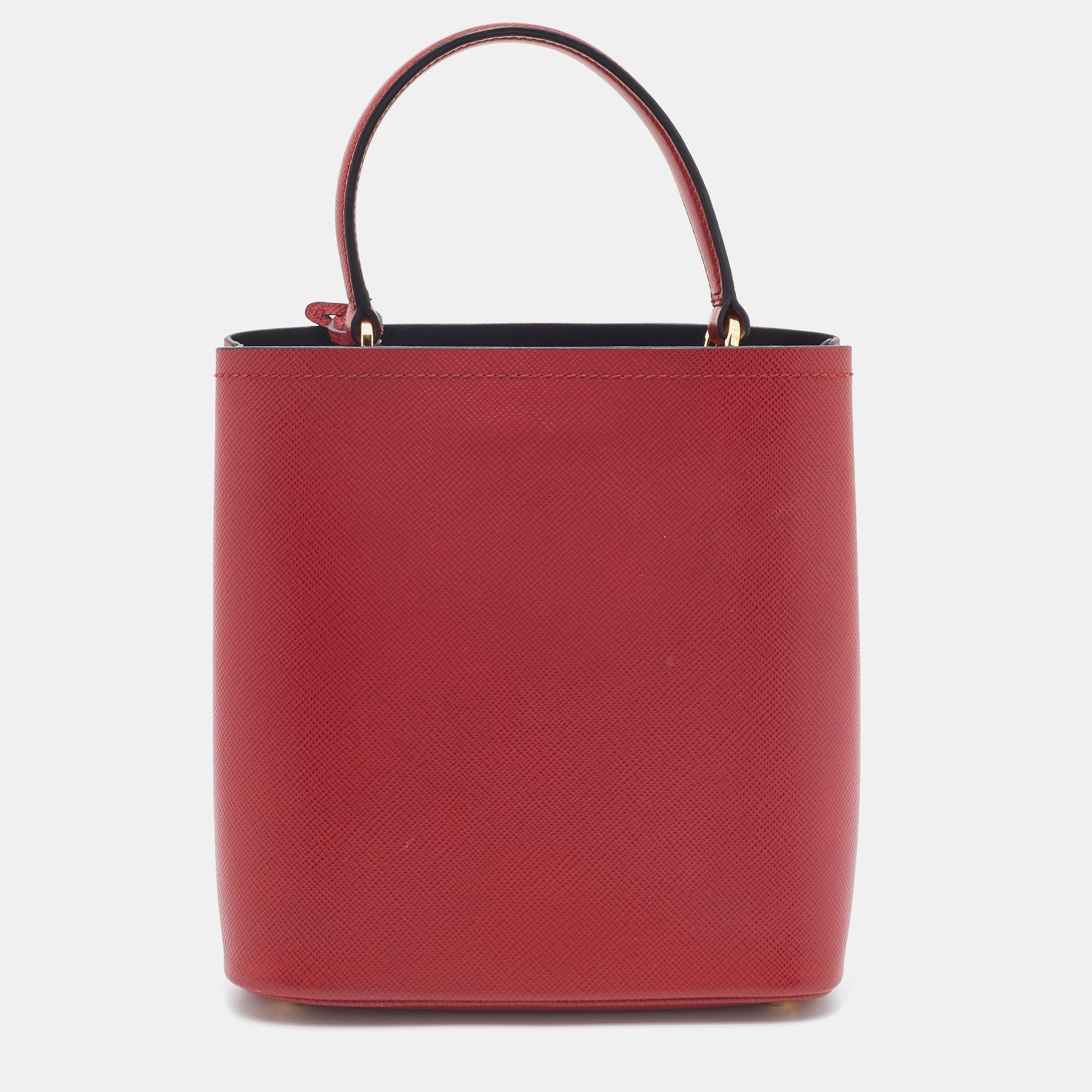 PRADA Red Saffiano Cuir Leather Medium Panier Top Handle Bag