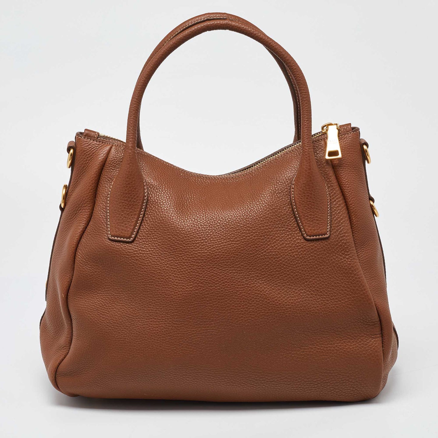 PRADA Brown Vitello Daino Leather Sacca Manici Tote