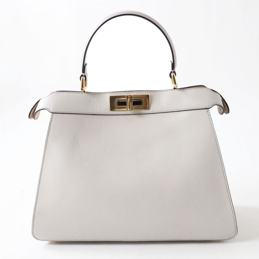 FENDI Shoulder Bag leather Light Gray x Gold Metal