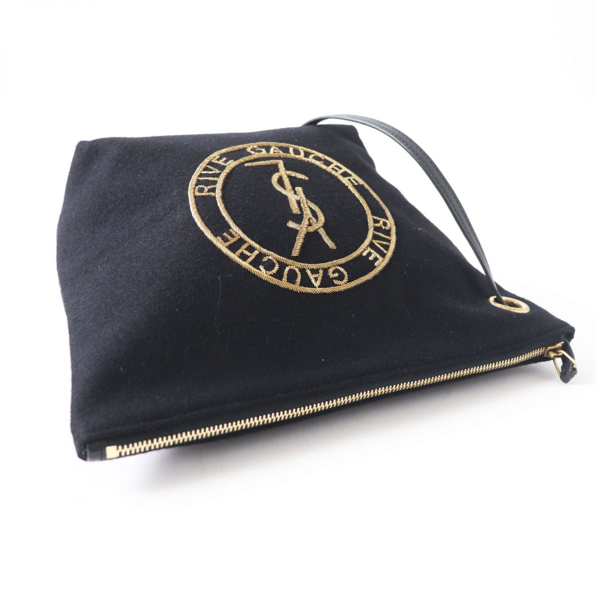 SAINT LAURENT Pouch Main: Wool, Main: Leather Black x Gold Women
