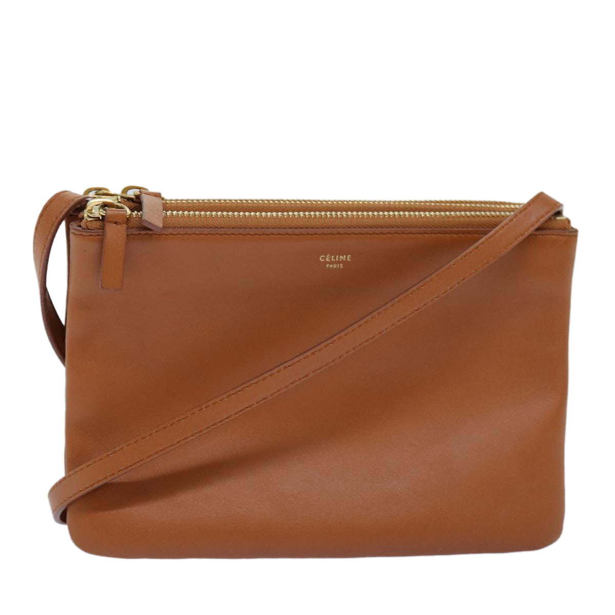 Luxury CELINE Trio Shoulder Bag Leather Brown mr168