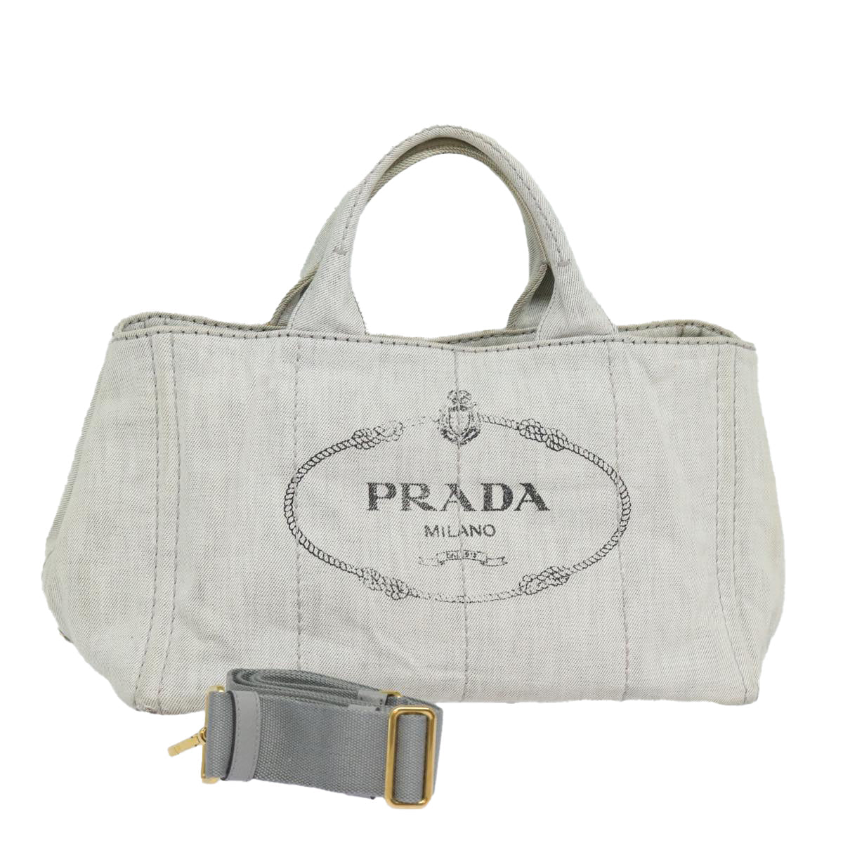 PRADA Canapa MM Hand Bag Canvas 2way Gray Auth