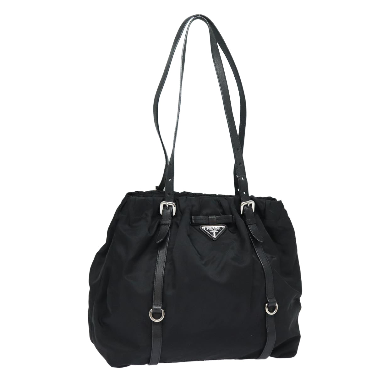PRADA Ribbon Tote Bag Nylon Black Auth