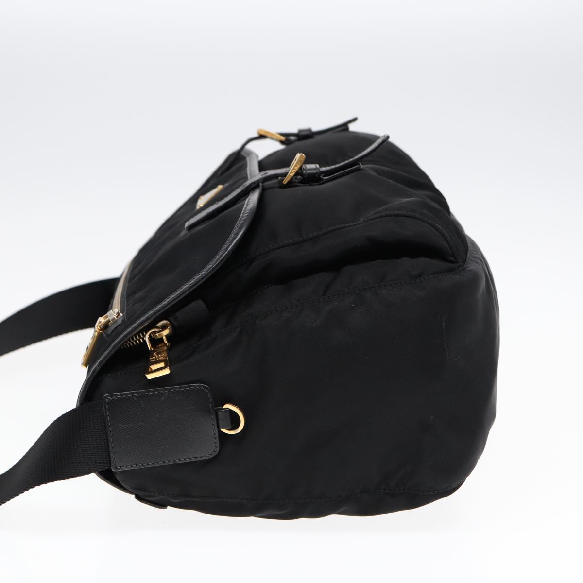 PRADA Shoulder Bag Nylon Black Gold Auth
