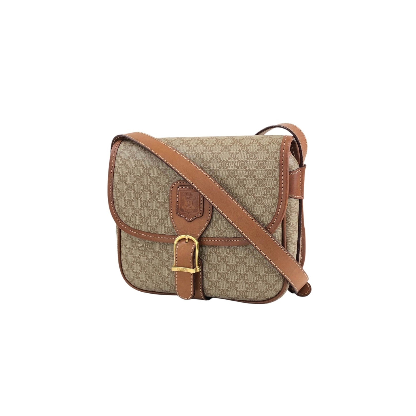 CELINE Macadam Front Buckle Shoulder bag Beige nnbcwv