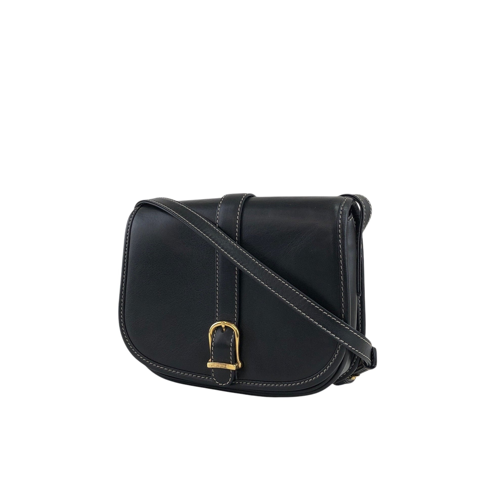 CELINE Belt Buckle Stitch Shoulder bag Black 8d2v6y