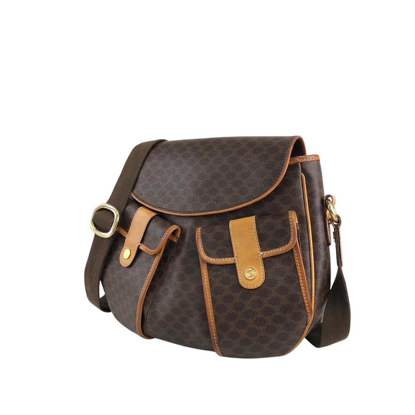 CELINE Macadam Double Pocket Shoulder bag Brown a3bmb4
