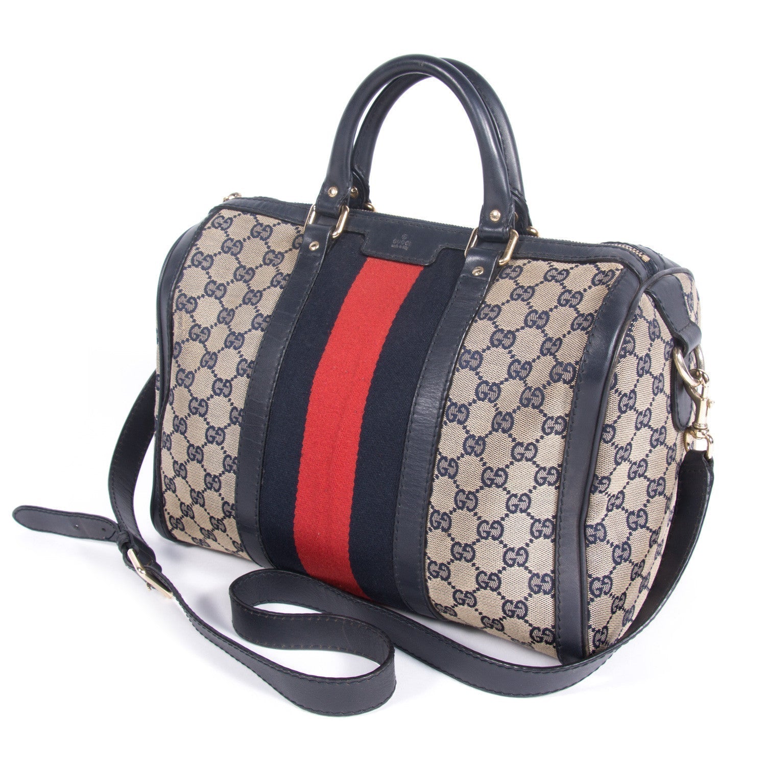 Gucci Boston Leather Canvas Shoulder Bag Style 6