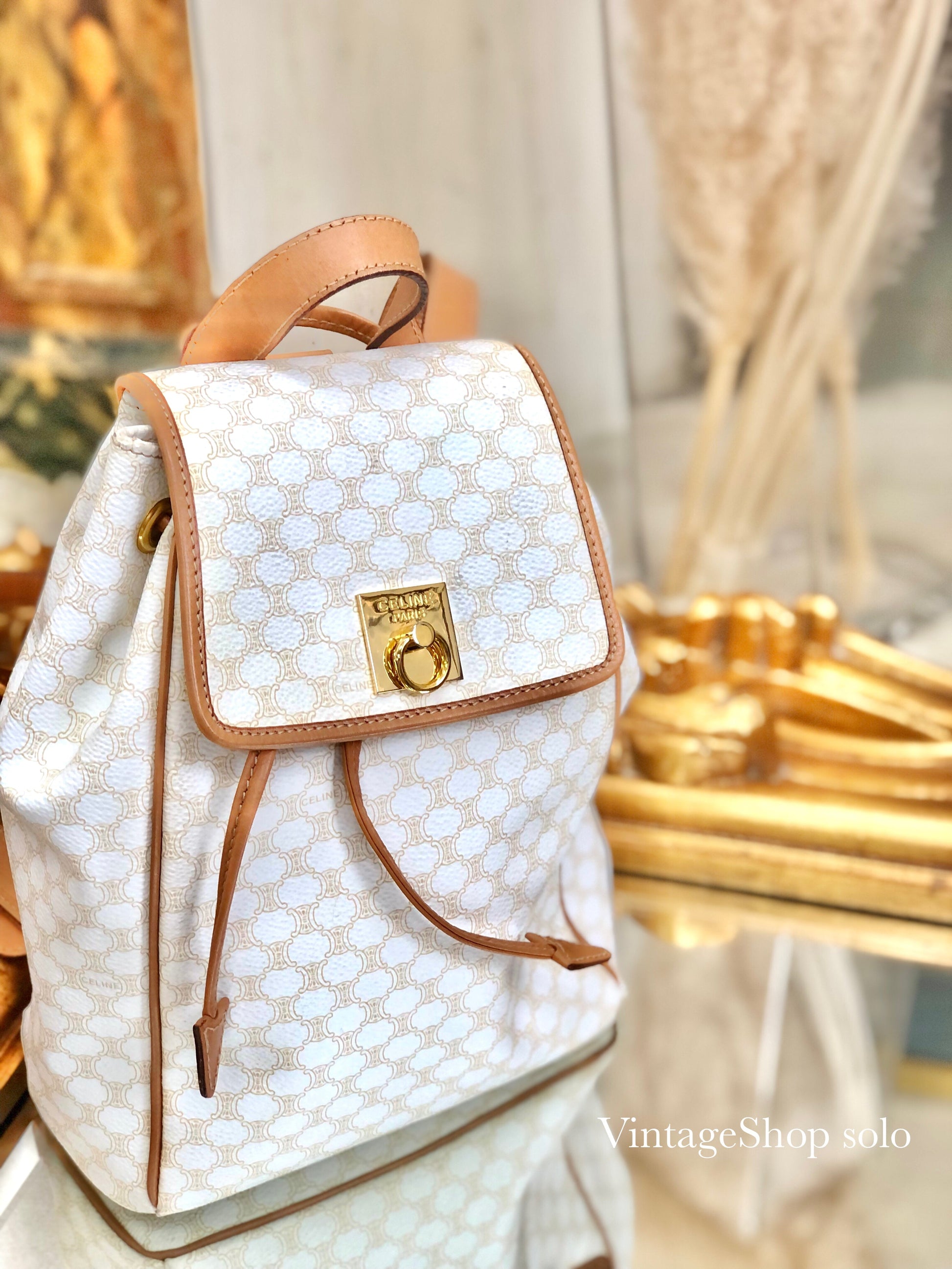 CELINE Macadam Gancini Backpack White Old Celine g252jj