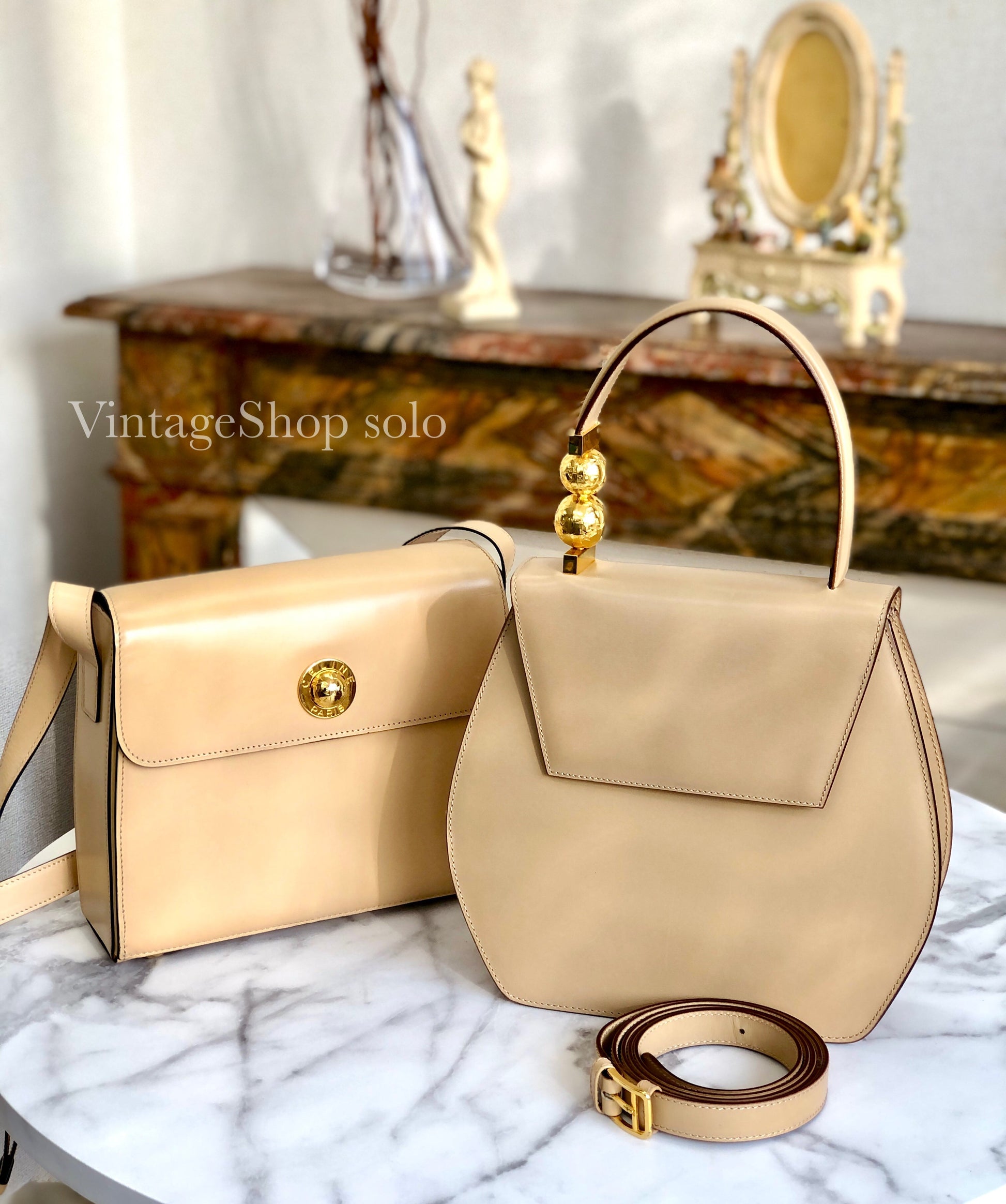 CELINE Starball Handbag Shoulderbag Beige Old Celine