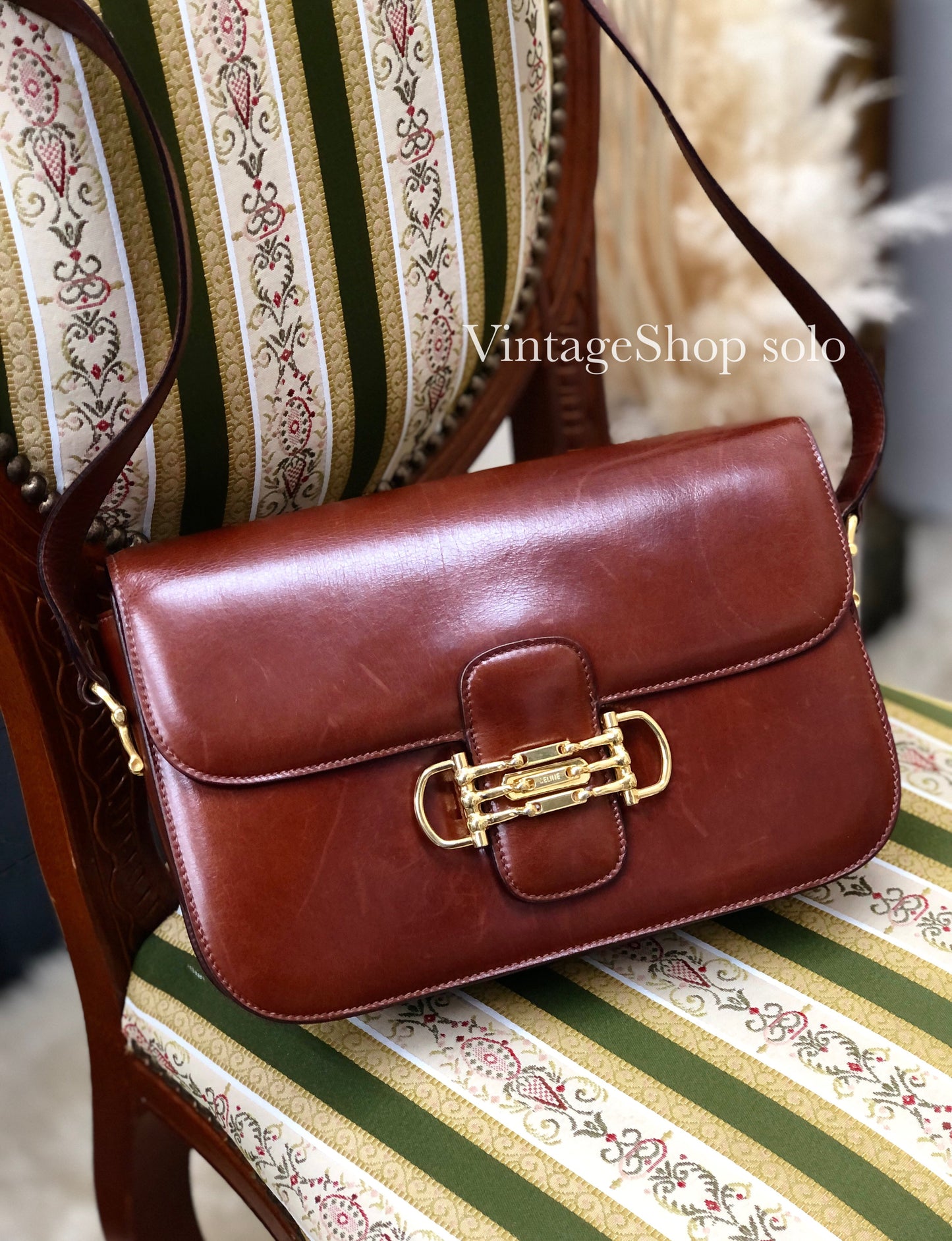 CELINE Three Horsebit Crossbody Shoulder bag Brown Old Celine jjcdny