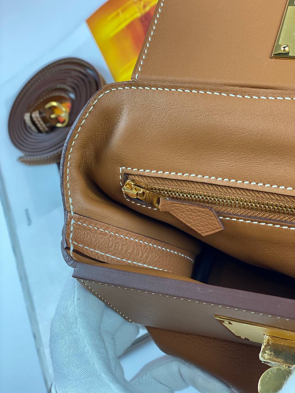Luxury Hermes 24/24 Bag Evercolor with Swift 21 brown Gold Hardware