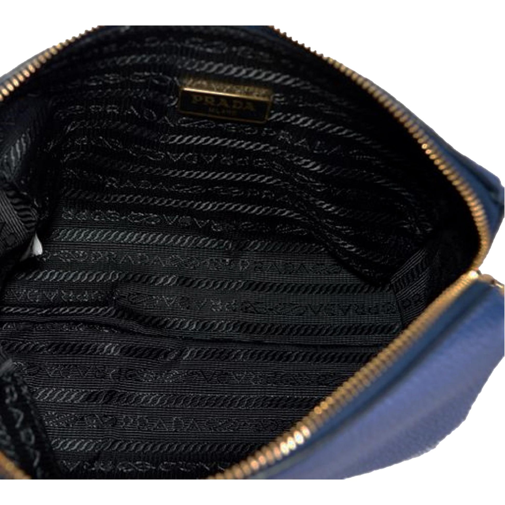 Prada Contenitore Baltico Navy Blue Vitello Daino Vanity Case Luxury Handbag