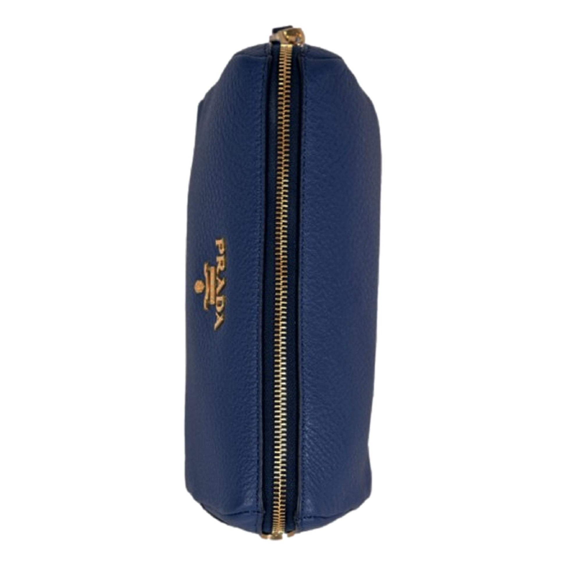 Prada Contenitore Baltico Navy Blue Vitello Daino Vanity Case Luxury Handbag