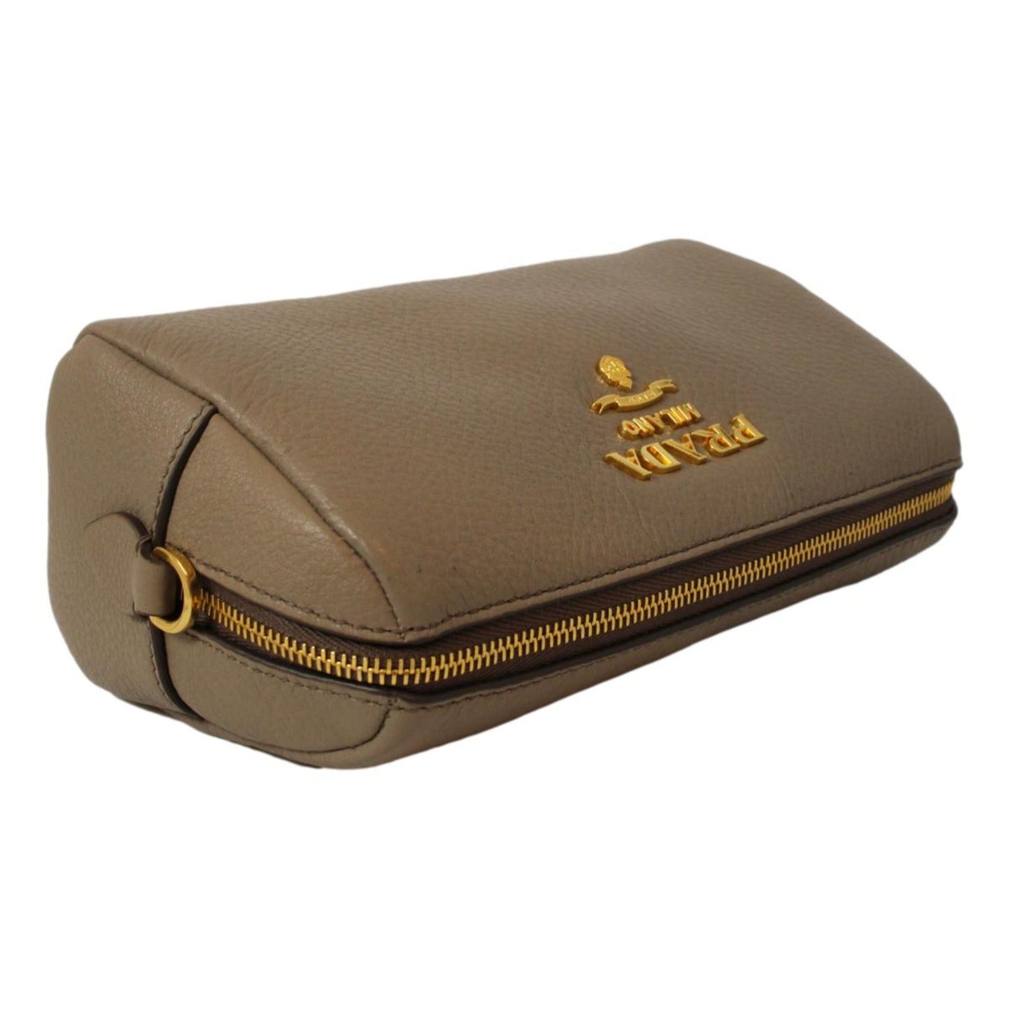 Prada Vitello Daino Argilla Grey Leather Cosmetic Pouch Luxury Handbag