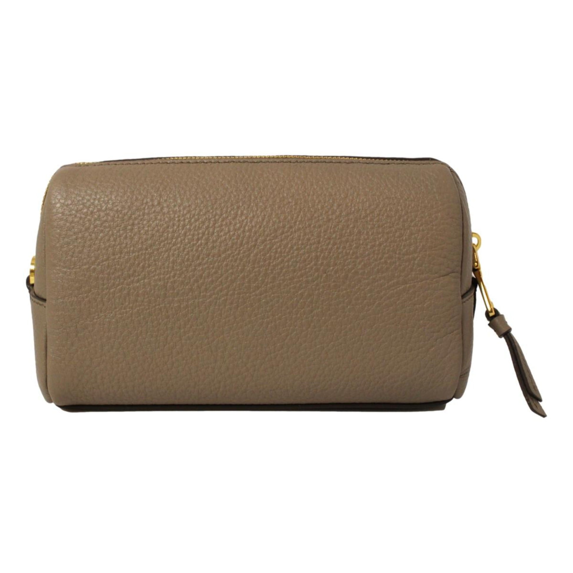 Prada Vitello Daino Argilla Grey Leather Cosmetic Pouch Luxury Handbag