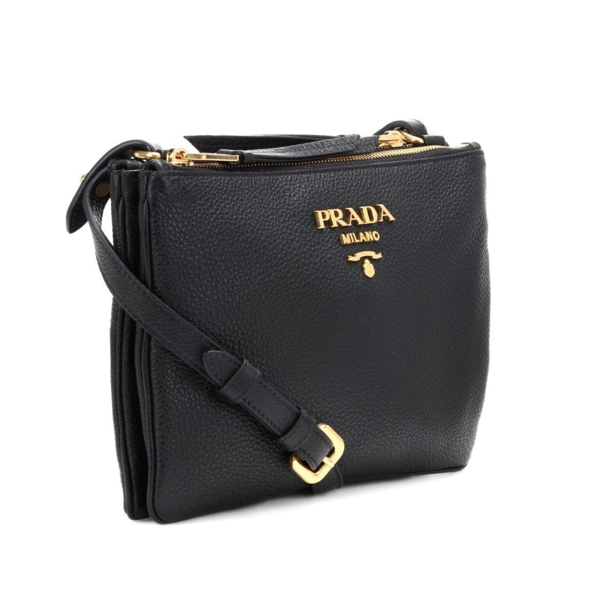 Prada Vitello Phenix Leather Gold Hardware Black Cross Body Luxury Handbag