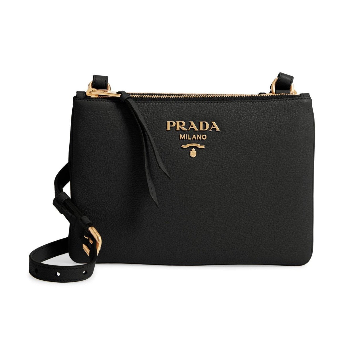 Prada Vitello Phenix Leather Gold Hardware Black Cross Body Luxury Handbag