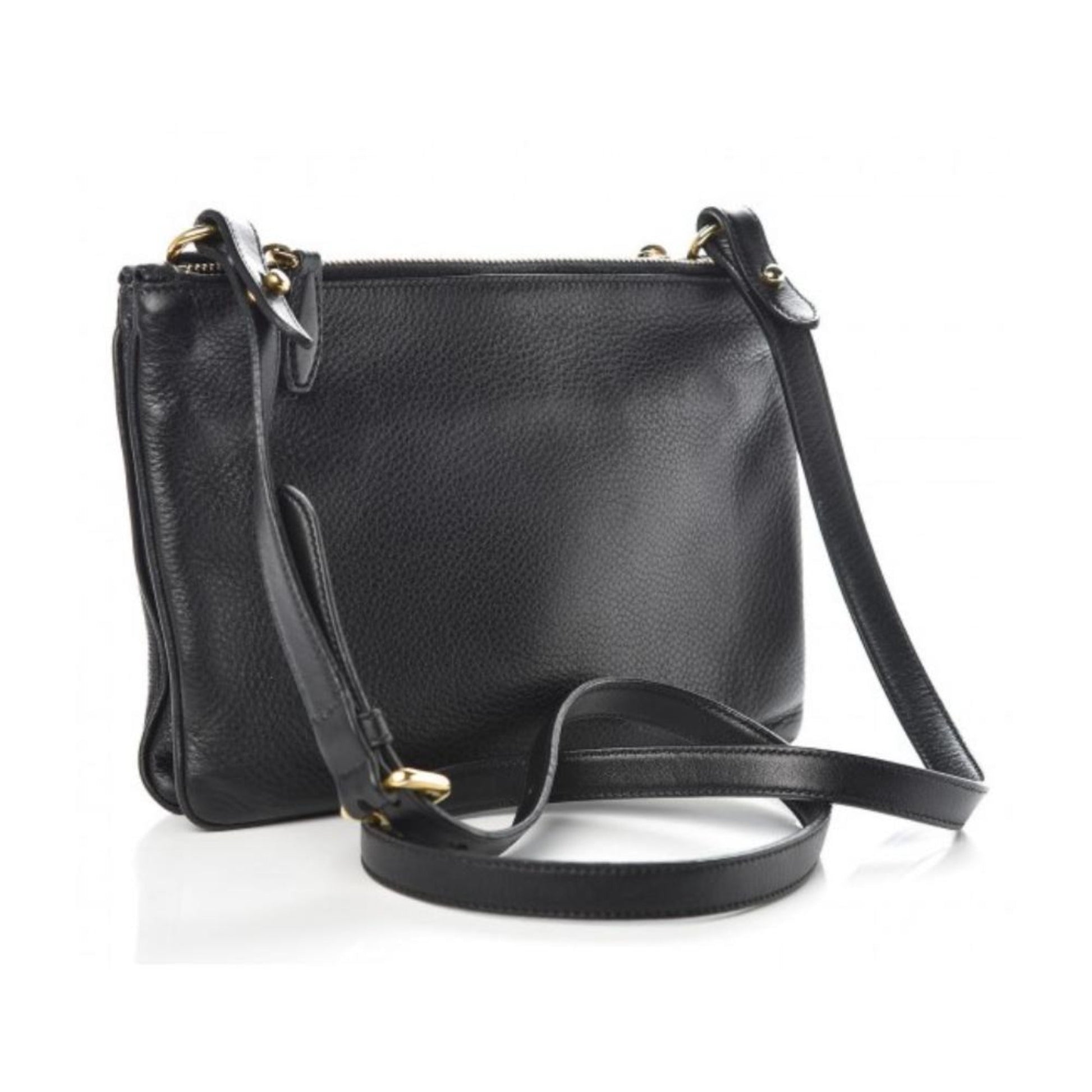 Prada Vitello Phenix Leather Gold Hardware Black Cross Body Luxury Handbag