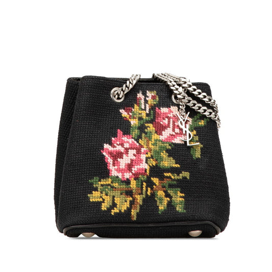 Saint Laurent Flower Canvas Shoulder Bag
