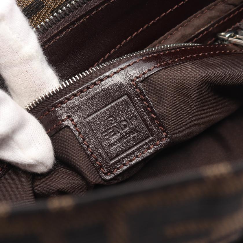 Fendi Zucca One Shoulder Bag Canvas Leather Brown Dark Brown