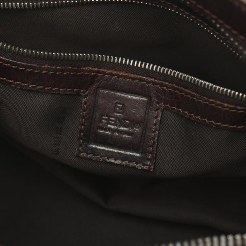 Fendi Zucca Handbag Canvas Leather Brown Dark Brown