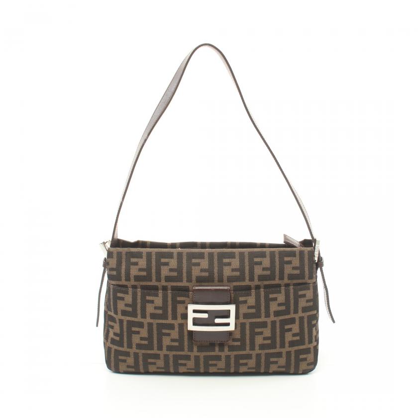Fendi Zucca One Shoulder Bag Canvas Leather Brown Dark Brown