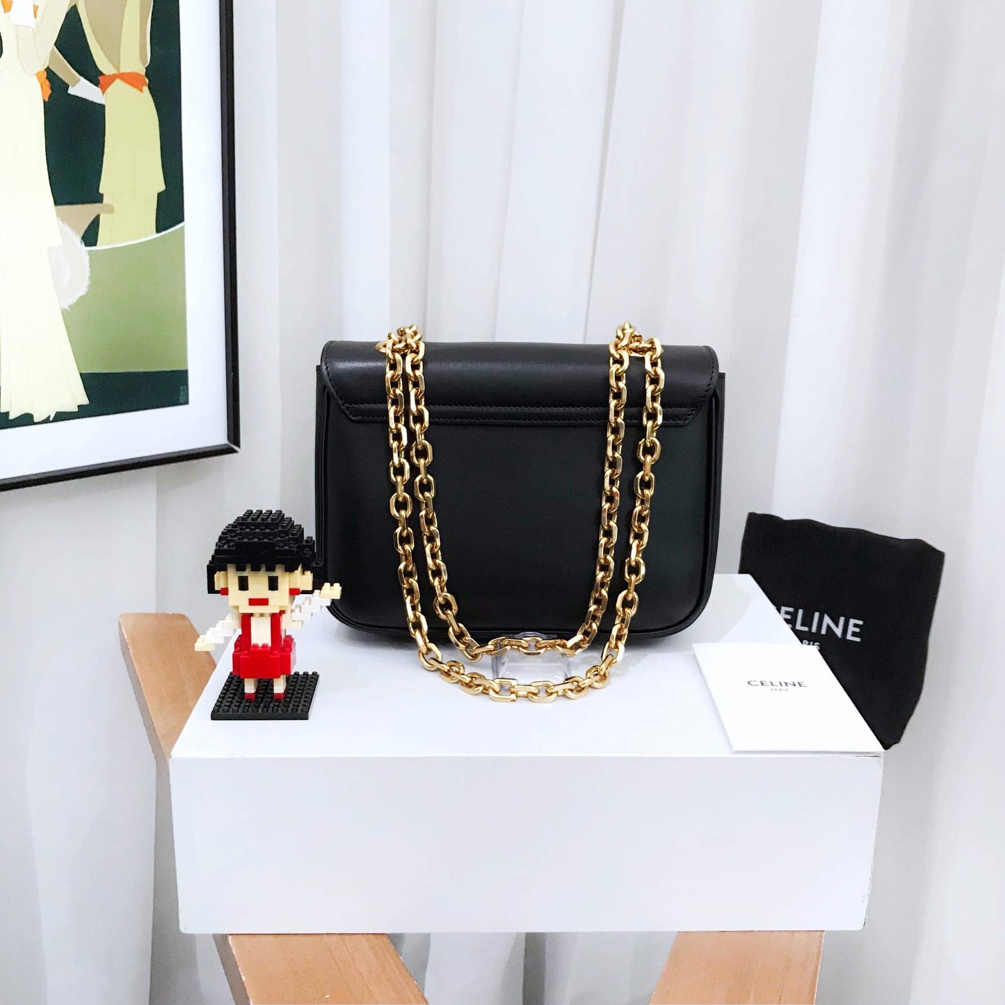Luxury CELINE C Bag Black Leather Chain Strap Small