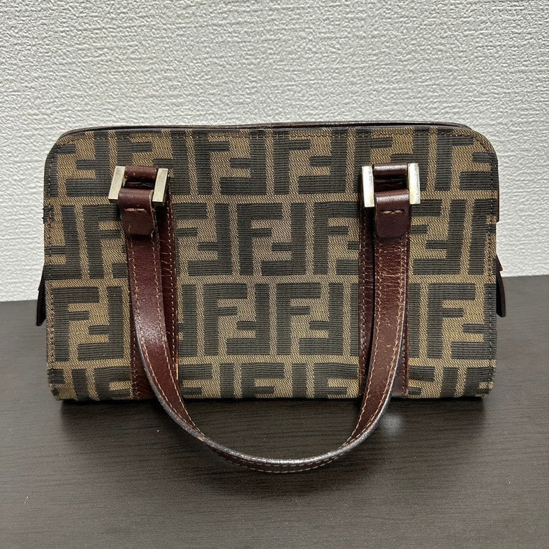 Fendi FF Logo Canvas Brown Shoulder Bag