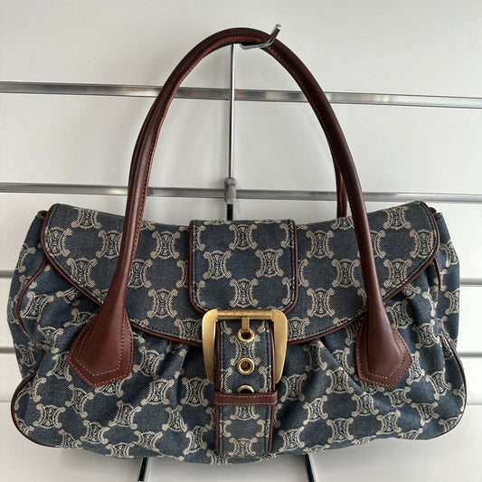 Luxury CELINE Macadam Canvas and Leather Hobo Bag in Blue - Collection