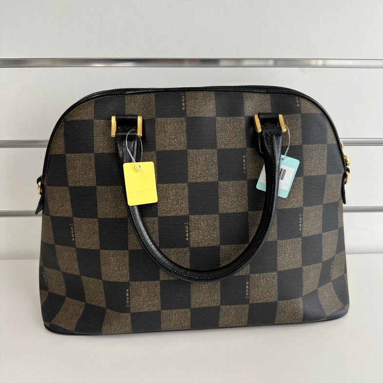 Fendi Alma Checkered Brown Satchel Bag