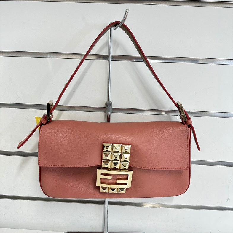 Fendi Pink Leather Baguette Shoulder Bag