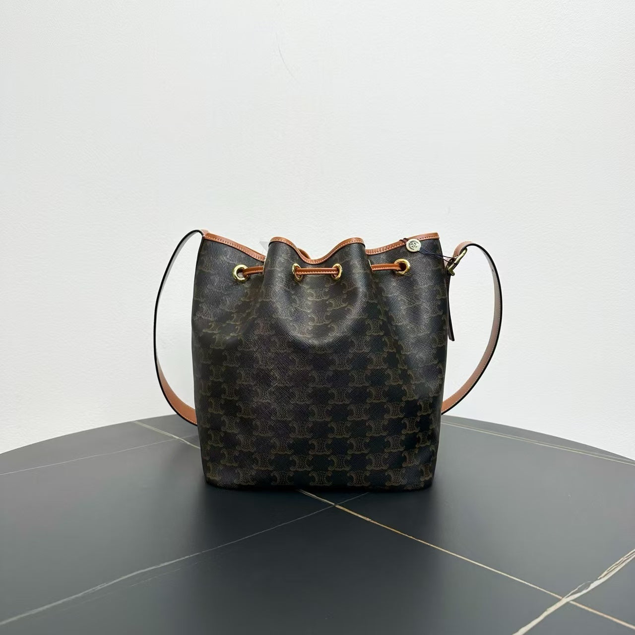 Luxury CELINE Macadam Bucket Bag Brown Canvas Bucket Bags