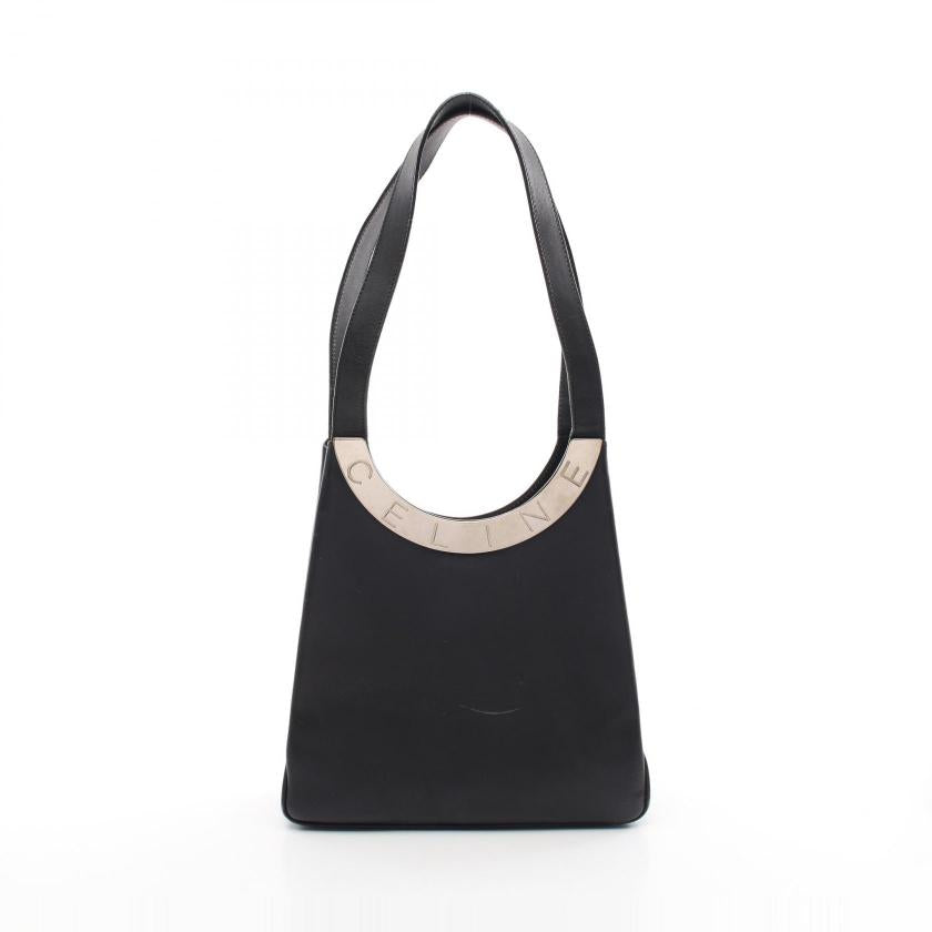 Luxury CELINE Black Shoulder Bag with Logo Metal Fittings in Leather