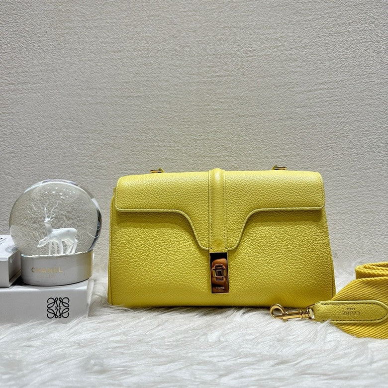 Luxury CELINE Teen Soft 16 Yellow Leather Satchel Bag