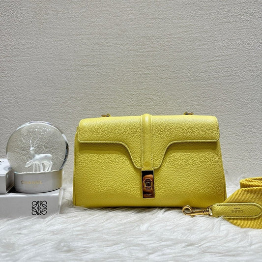 Luxury CELINE Teen Soft 16 Yellow Leather Satchel Bag