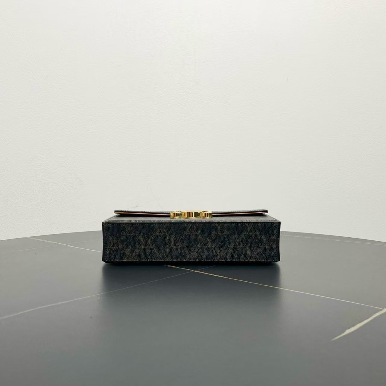 Luxury CELINE Triomphe Shoulder Bag in Black Monogram Canvas