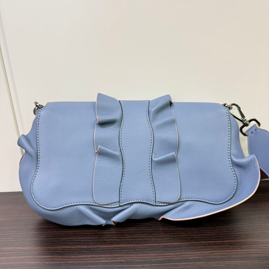 Fendi Leather Baguette Shoulder Bag Light Blue