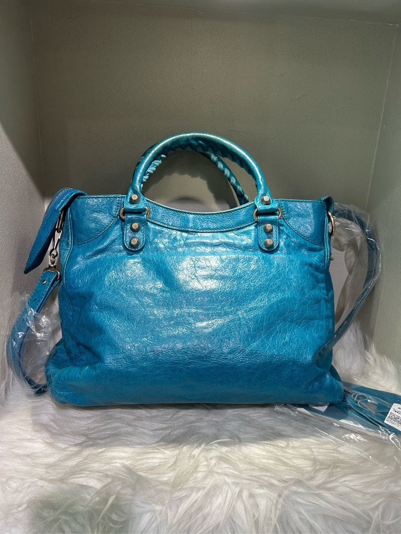 Balenciaga Classic Work Bag Turquoise Leather Shoulder Bag