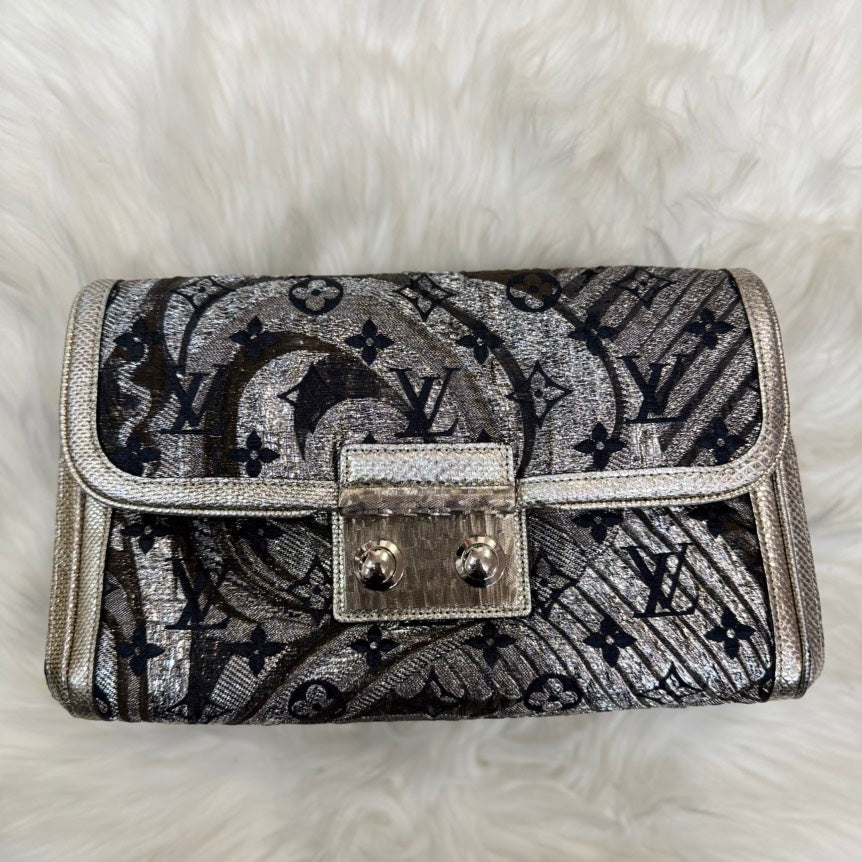 Louis Vuitton Monogram Brocade Thalie Clutch Silver/Black Clutch