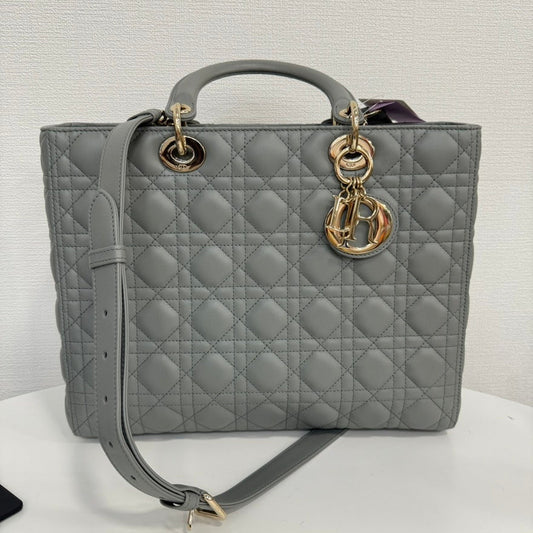 A Rank? Dior Lambskin Lady Dior 2way Bag Large Gray FM0081