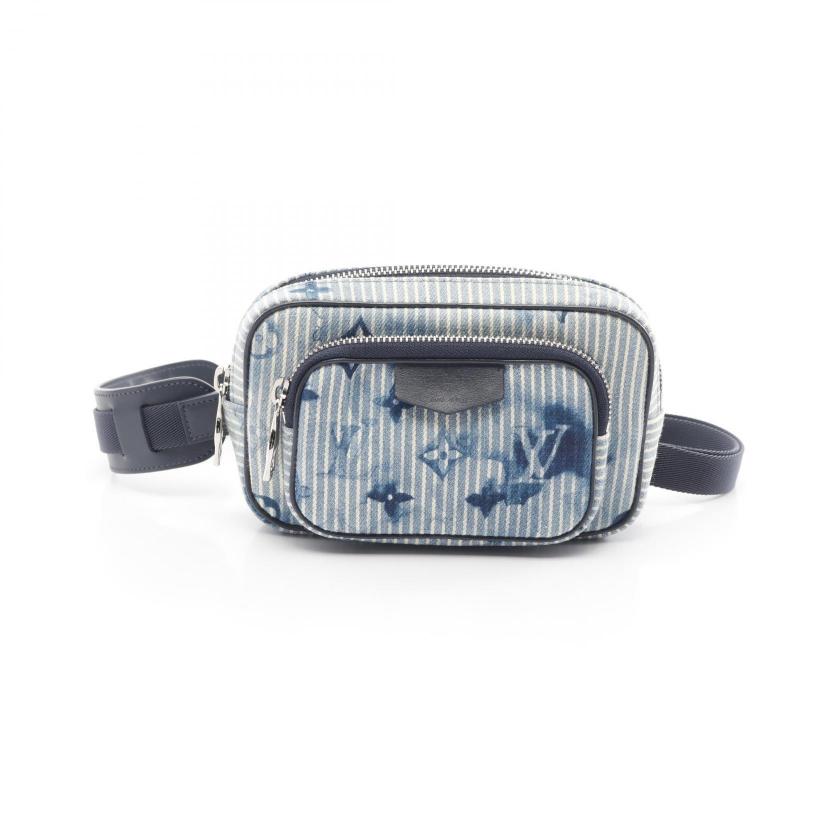 LOUIS VUITTON Outdoors Pochette Hickory Stripe Watercolor Summer Collection Body Bag - Light Blue Navy Canvas